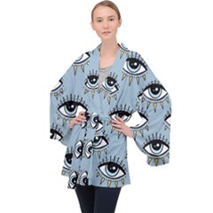 Eyes Pattern Long Sleeve Velvet Kimono  by Valentinaart