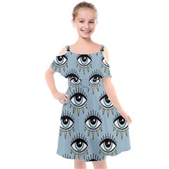 Eyes Pattern Kids  Cut Out Shoulders Chiffon Dress