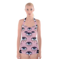 Eyes Pattern Boyleg Halter Swimsuit  by Valentinaart