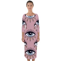 Eyes Pattern Quarter Sleeve Midi Bodycon Dress by Valentinaart