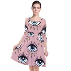 Eyes Pattern Quarter Sleeve Waist Band Dress by Valentinaart