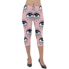 Eyes Pattern Lightweight Velour Capri Leggings  by Valentinaart