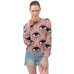 Eyes Pattern Banded Bottom Chiffon Top