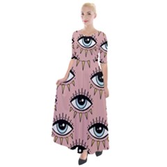 Eyes Pattern Half Sleeves Maxi Dress