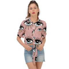 Eyes Pattern Tie Front Shirt 