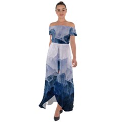 Blue ocean Off Shoulder Open Front Chiffon Dress