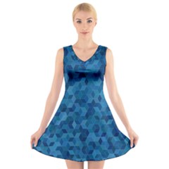 Blue Mosaic V-neck Sleeveless Dress by retrotoomoderndesigns