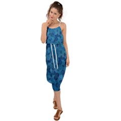 Blue Mosaic Waist Tie Cover Up Chiffon Dress