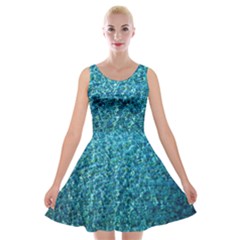 Turquoise Blue Ocean Velvet Skater Dress by retrotoomoderndesigns