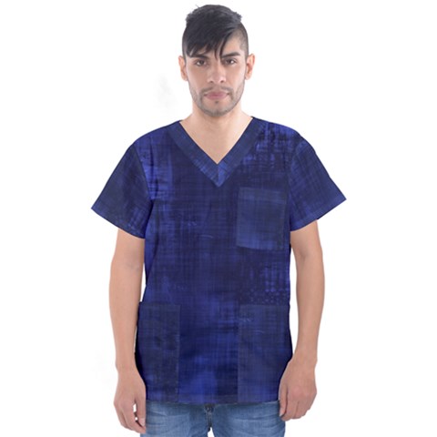 Blue Grunge Men s V-neck Scrub Top by retrotoomoderndesigns