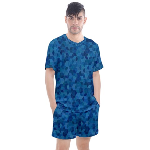 Blue Mosaic Men s Mesh Tee And Shorts Set by retrotoomoderndesigns