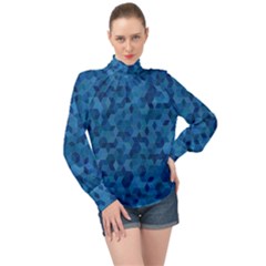 Blue Mosaic High Neck Long Sleeve Chiffon Top