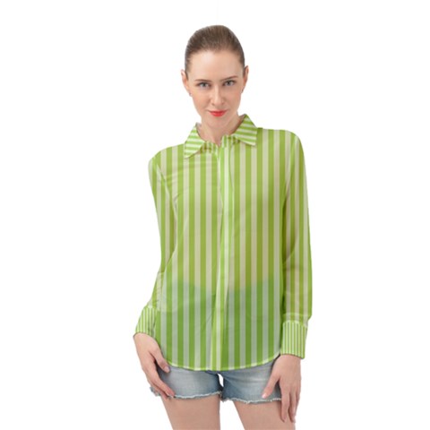 Lime Stripes Long Sleeve Chiffon Shirt by retrotoomoderndesigns