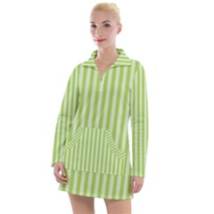 Lime Stripes Women s Long Sleeve Casual Dress by retrotoomoderndesigns