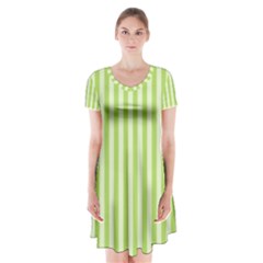 Lime Stripes Short Sleeve V-neck Flare Dress by retrotoomoderndesigns