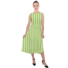 Lime Stripes Midi Tie-back Chiffon Dress by retrotoomoderndesigns