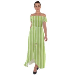 Lime Stripes Off Shoulder Open Front Chiffon Dress