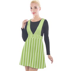 Lime Stripes Plunge Pinafore Velour Dress by retrotoomoderndesigns