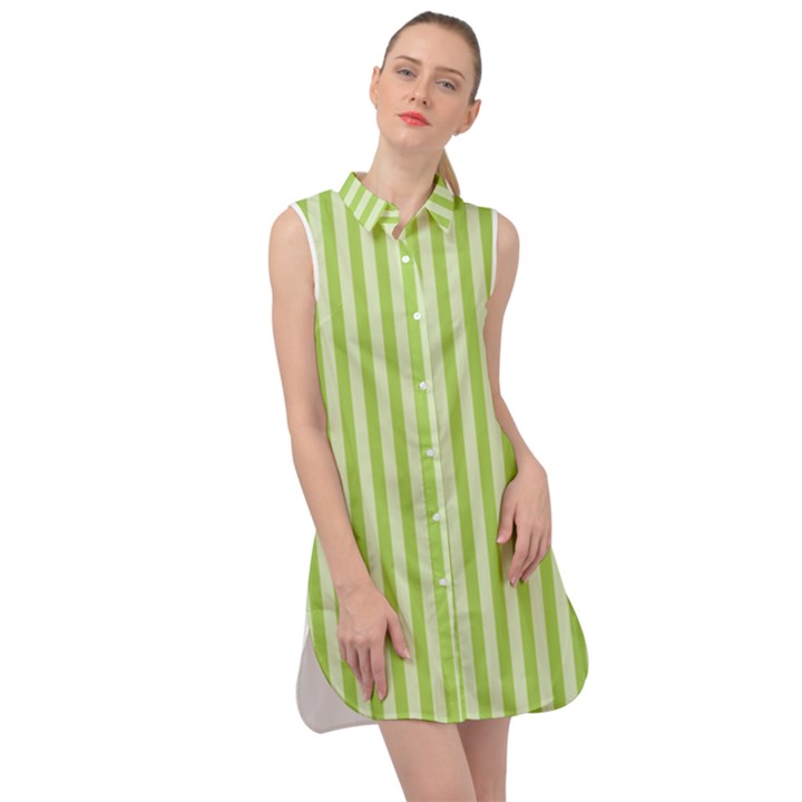 Lime Stripes Sleeveless Shirt Dress