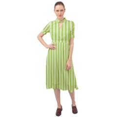 Lime Stripes Keyhole Neckline Chiffon Dress