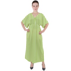 Lime Stripes V-neck Boho Style Maxi Dress