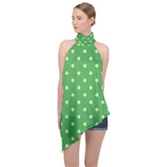 Green Polka Dots Halter Asymmetric Satin Top by retrotoomoderndesigns