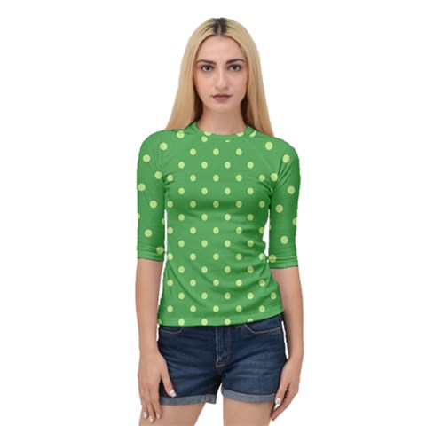 Green Polka Dots Quarter Sleeve Raglan Tee by retrotoomoderndesigns