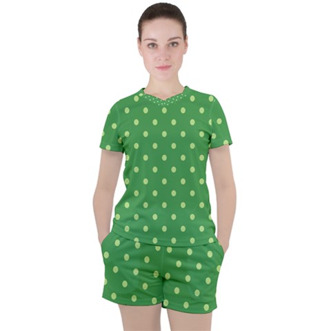 Green Polka Dots Women s Tee And Shorts Set by retrotoomoderndesigns