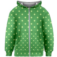 Green Polka Dots Kids  Zipper Hoodie Without Drawstring by retrotoomoderndesigns