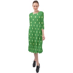 Green Polka Dots Ruffle End Midi Chiffon Dress