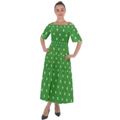 Green Polka Dots Shoulder Straps Boho Maxi Dress 