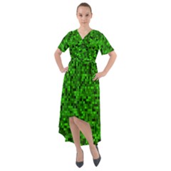 Green Mosaic Front Wrap High Low Dress