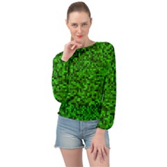 Green Mosaic Banded Bottom Chiffon Top