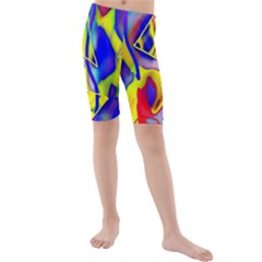 Yellow Triangles Abstract Kids  Mid Length Swim Shorts by bloomingvinedesign