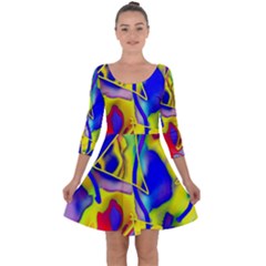 Yellow Triangles Abstract Quarter Sleeve Skater Dress by bloomingvinedesign