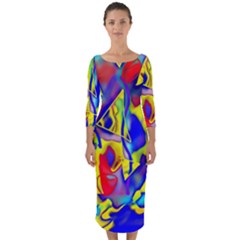 Yellow Triangles Abstract Quarter Sleeve Midi Bodycon Dress by bloomingvinedesign