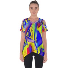 Yellow Triangles Abstract Cut Out Side Drop Tee by bloomingvinedesign