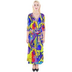 Yellow Triangles Abstract Quarter Sleeve Wrap Maxi Dress by bloomingvinedesign