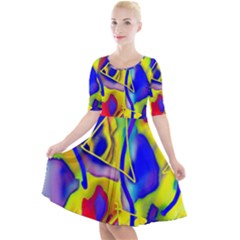 Yellow Triangles Abstract Quarter Sleeve A-line Dress by bloomingvinedesign