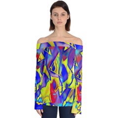 Yellow Triangles Abstract Off Shoulder Long Sleeve Top by bloomingvinedesign