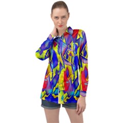 Yellow Triangles Abstract Long Sleeve Satin Shirt