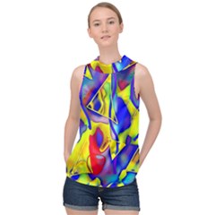 Yellow Triangles Abstract High Neck Satin Top by bloomingvinedesign