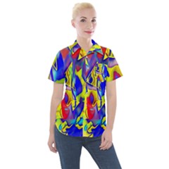 Yellow Triangles Abstract Women s Short Sleeve Pocket Shirt