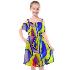 Yellow Triangles Abstract Kids  Cut Out Shoulders Chiffon Dress