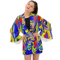 Yellow Triangles Abstract Long Sleeve Kimono