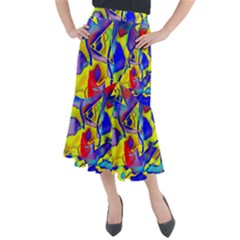 Yellow Triangles Abstract Midi Mermaid Skirt