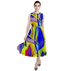 Yellow Triangles Abstract Round Neck Boho Dress