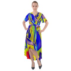 Yellow Triangles Abstract Front Wrap High Low Dress