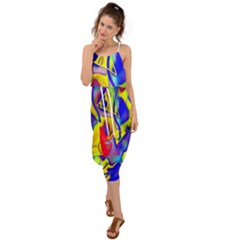 Yellow Triangles Abstract Waist Tie Cover Up Chiffon Dress