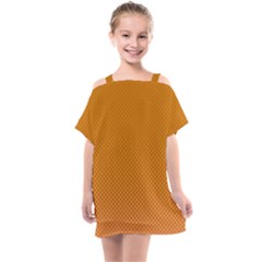 Orange Dotted Grid Kids  One Piece Chiffon Dress